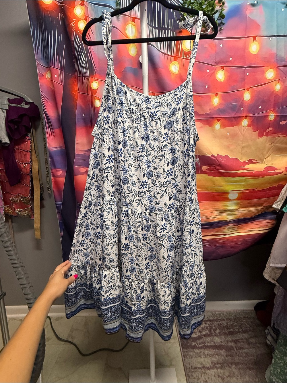 BeachLunchLounge Blue Floral Tie-Shoulder Midi Dress Size XL - Picture 5 of 8
